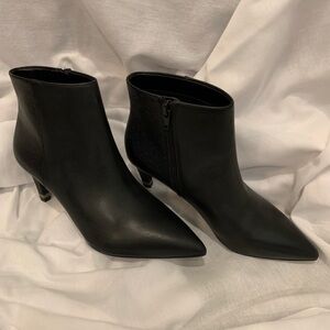 New Preston & York Delores black leather booties with 2” heel, womens size 5.5.